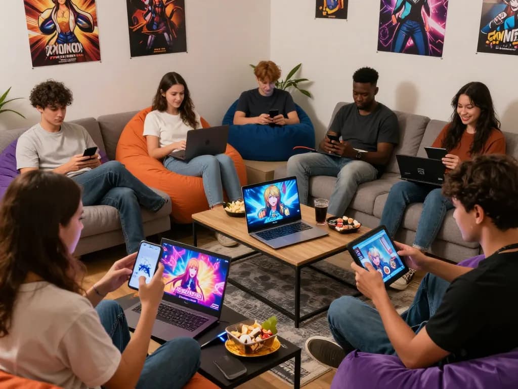 Adults engaging with exciting hentai games in a cozy lounge atmosphere.