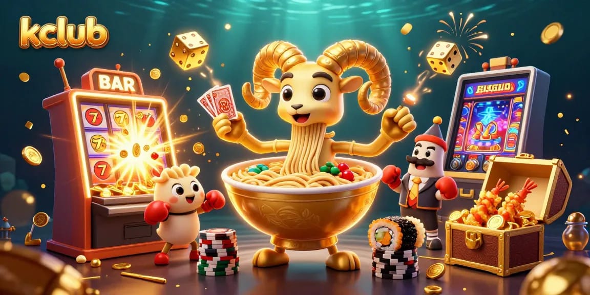 Kclub offers immersive online gambling experiences with vibrant 3D illustrations of games and celebrations.
