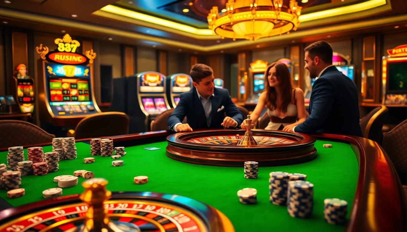 Excited players at a vibrant casino table, experiencing the thrill of winning at 33win.