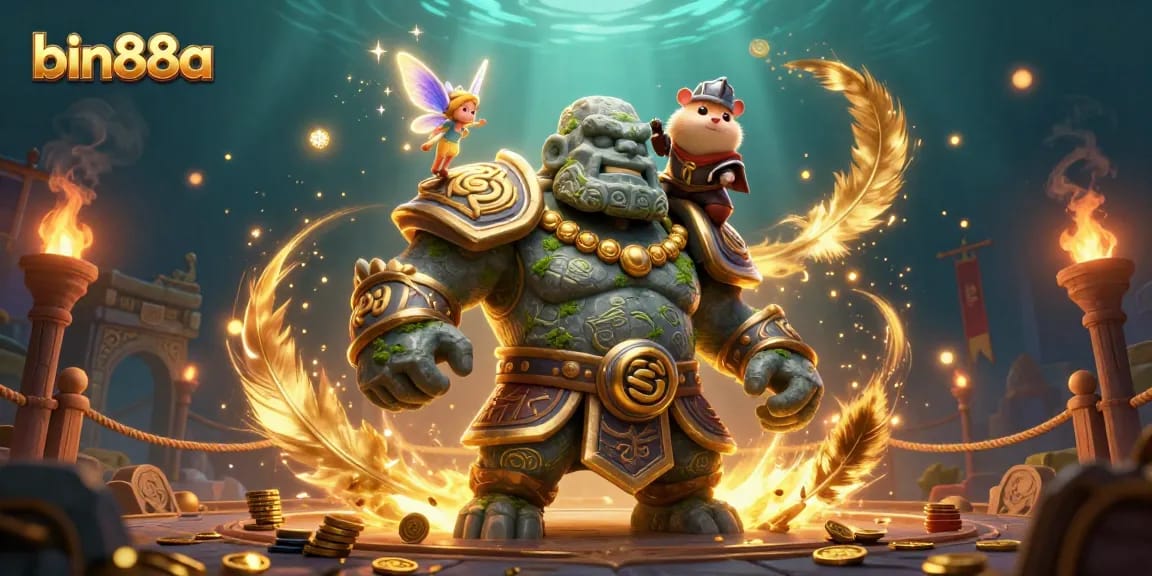 Engage with thrilling entertainment at bin88a, featuring an enchanting 3D golem, fairy, and hamster knight.