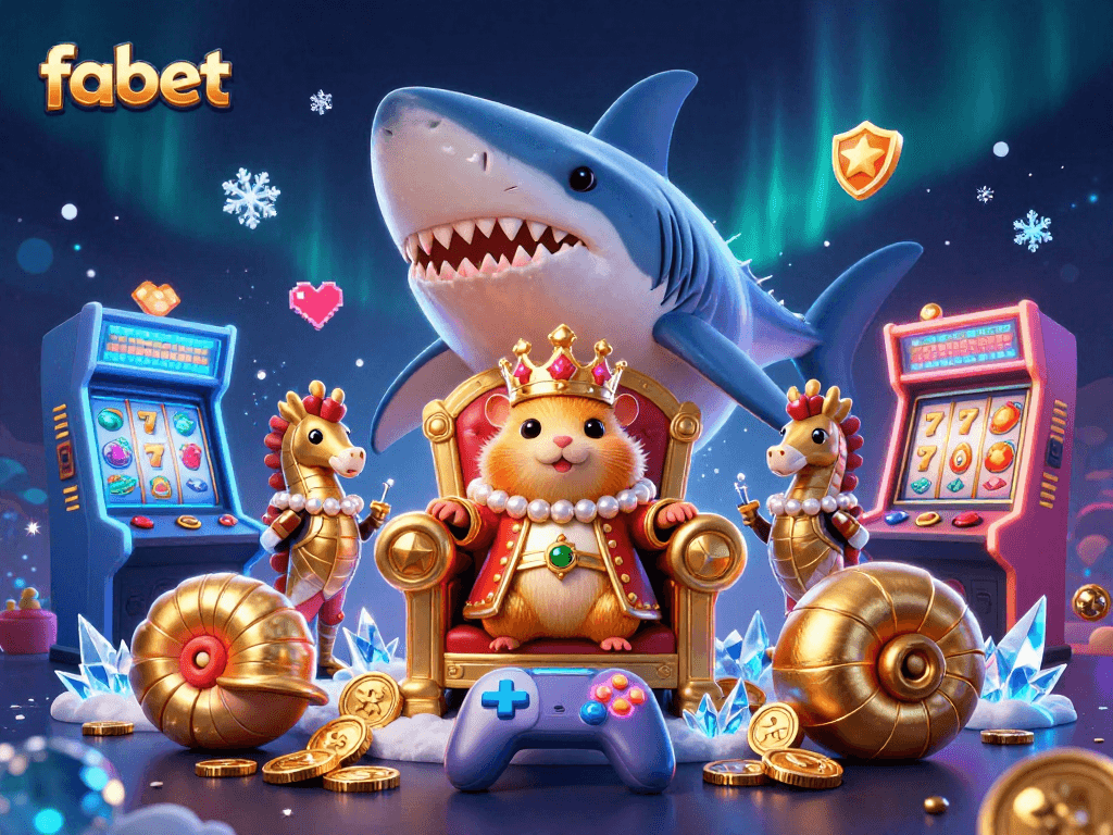 Experience fabet's vibrant slot gaming with a golden hamster king and colorful arcade elements