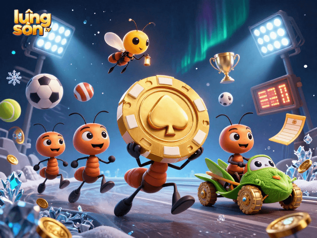Experience thrilling action with lương sơn tv as ants heist golden poker chips amidst dynamic sports betting elements.