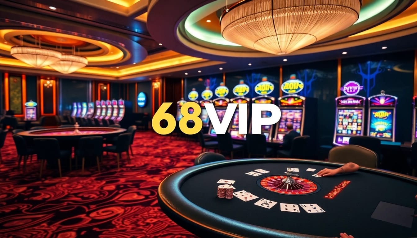 Experience the thrill of 68VIP casino games with vibrant slot machines and engaging poker action.