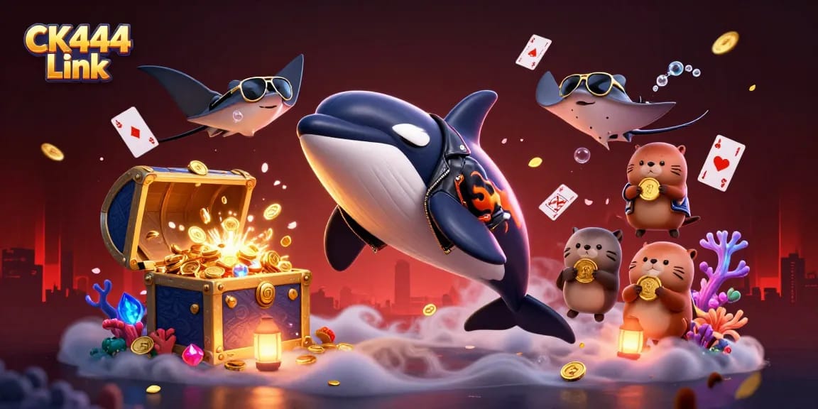 Winning at CK444 Link: Portable casino fun with cartoon characters celebrating wins.
