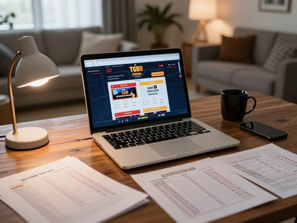Player engaging with TG88 online casino interface on laptop, showcasing strategic gaming environment