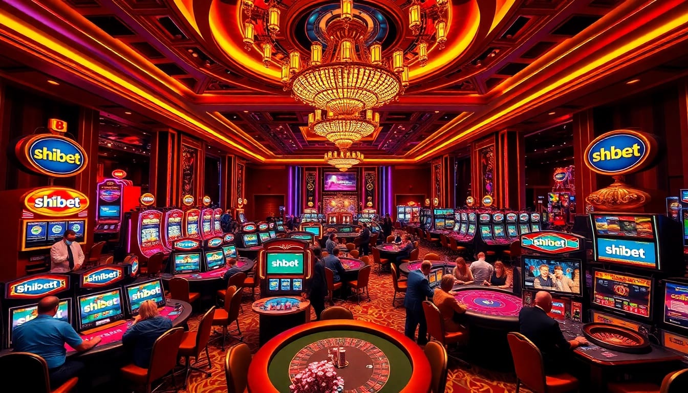 Players joyously engaging in thrilling shbet casino games at vibrant tables.