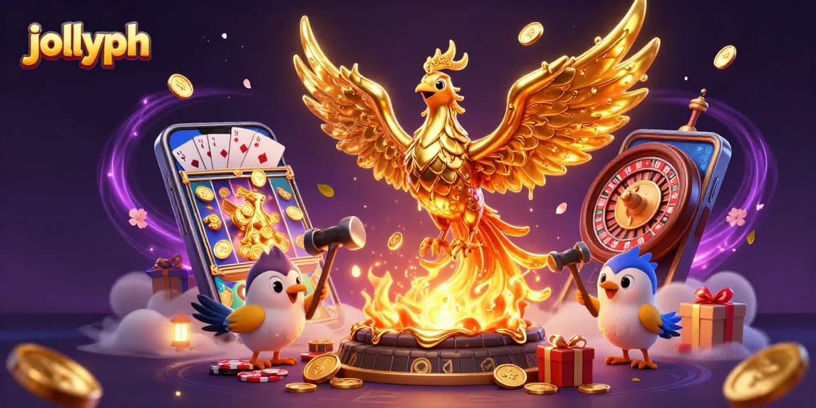 Engage with jollyph's vibrant gaming universe featuring a molten phoenix and exciting slot games.
