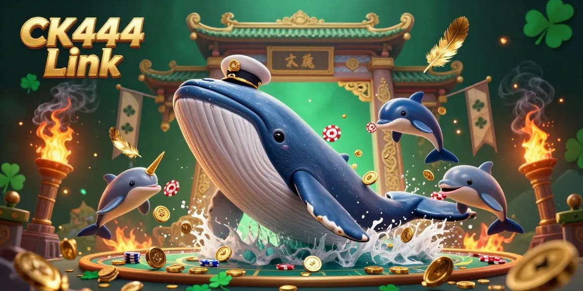 Experience the excitement of CK444 Link with a colorful scene featuring a whale, narwhal, and dolphins in a casino world.