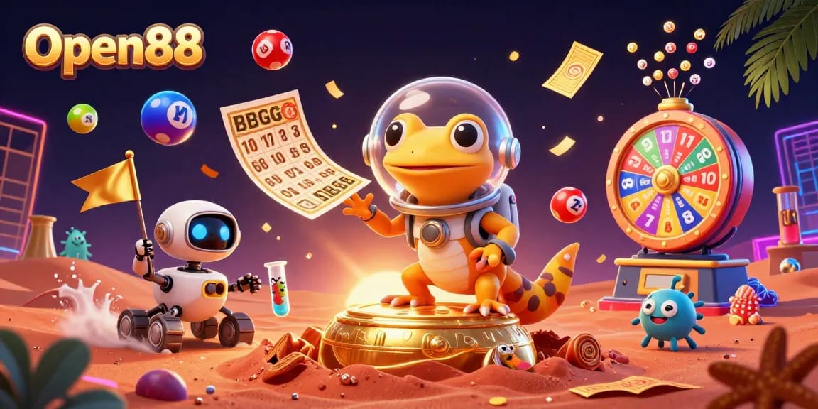 Open88 players celebrate winning with vibrant casino scene filled with excitement and energy.