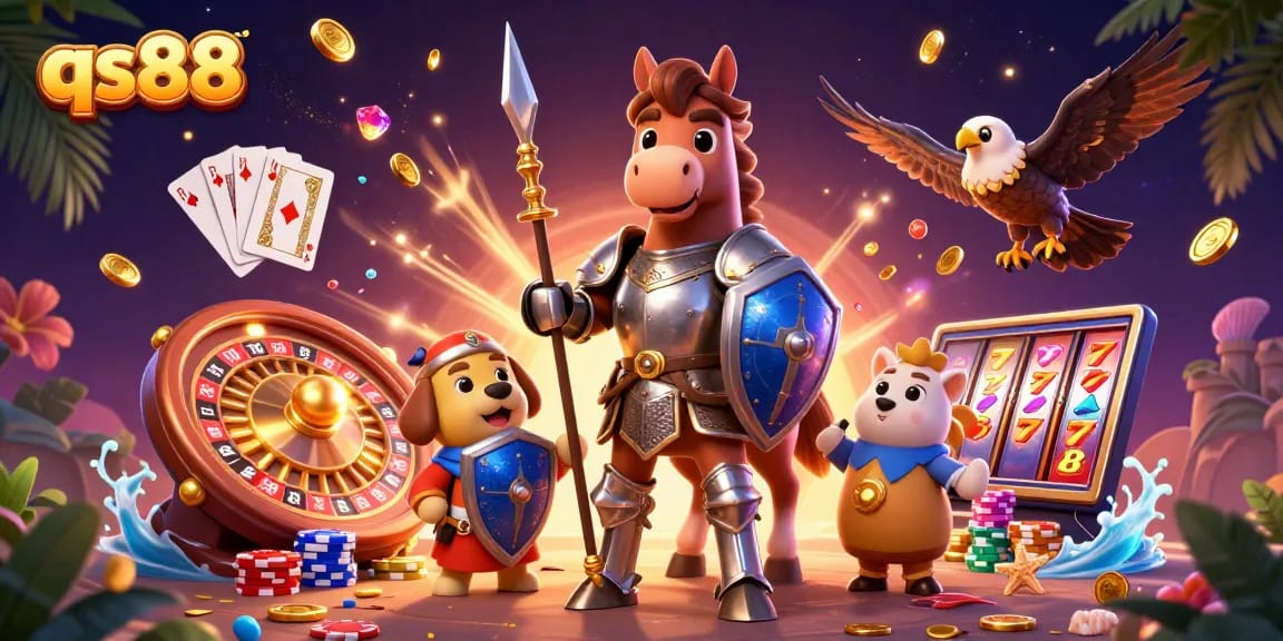 Engage with qs88's thrilling gaming experience featuring knights and vibrant casino elements.