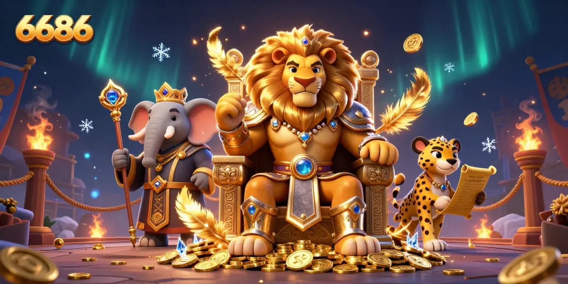 Experience thrilling gambling action at 6686 with a vibrant 3D casino illustration showcasing lucky symbols.