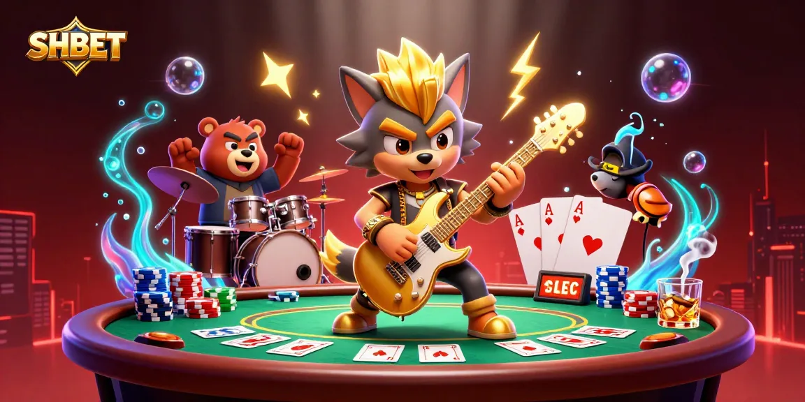 Engage with SHBET through thrilling poker action illustrated in a vibrant 3D casino scene.