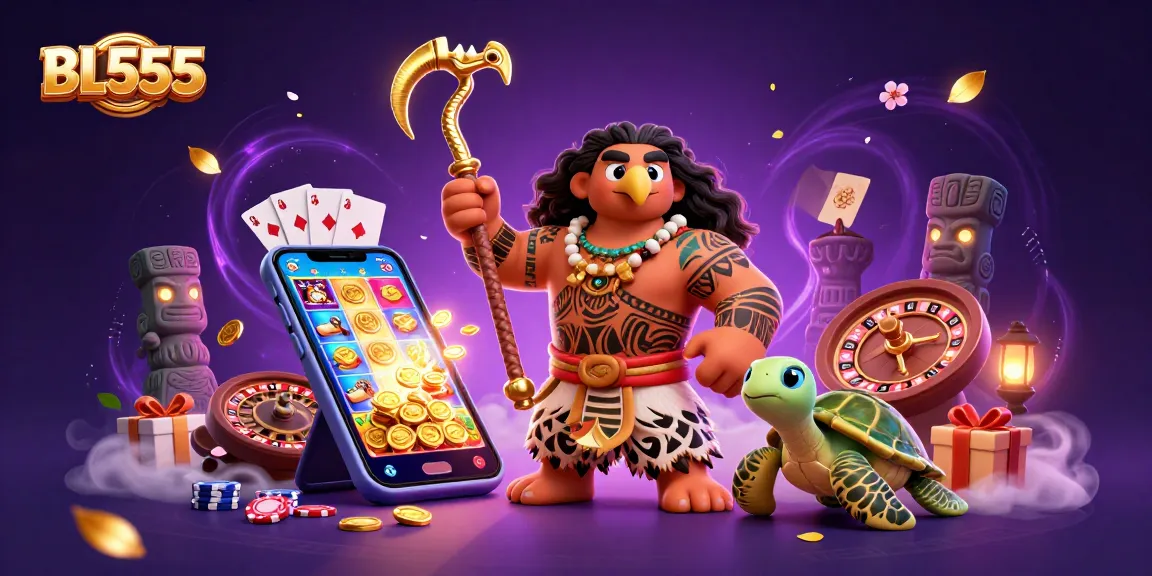 Win big at BL555 with a thrilling illustration featuring dynamic gaming elements and vibrant characters.