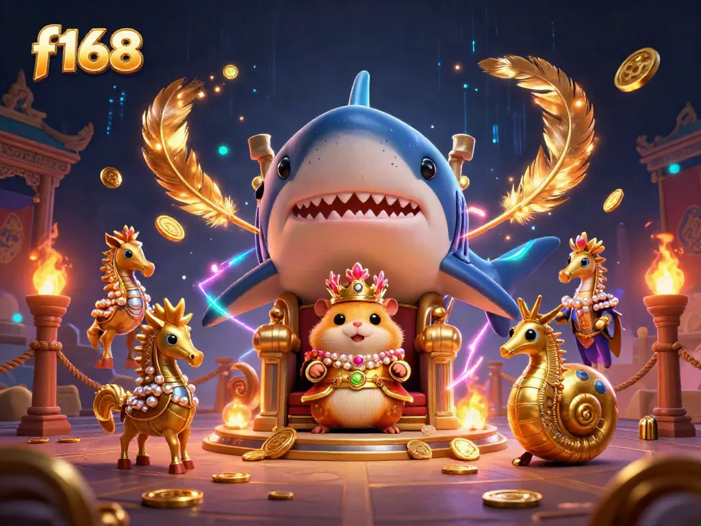 Experience the vibrant f168 casino world with a golden hamster king and dynamic gambling elements.