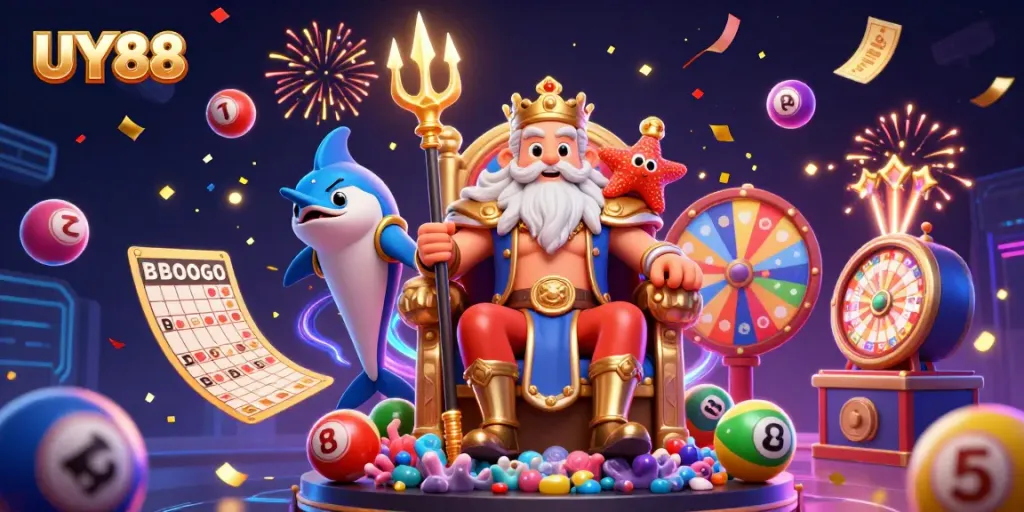 Experience the excitement of UY88 with Neptune, vibrant lottery elements, and a dynamic party atmosphere.