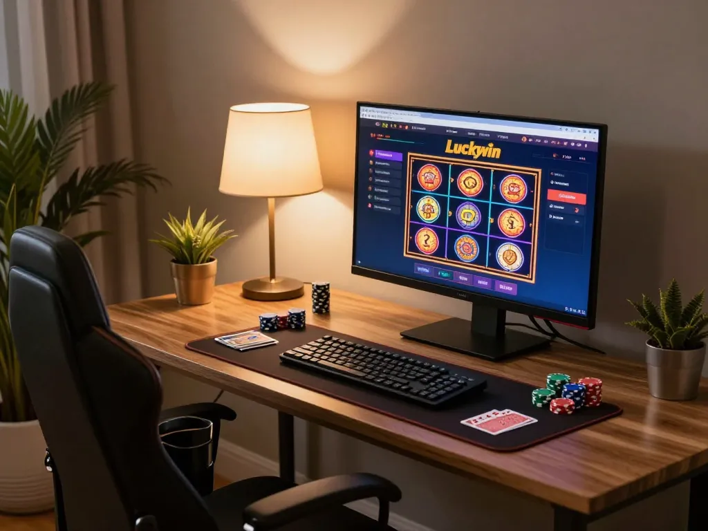 Engaging online casino gameplay at Luckywin with vibrant slots and a cozy gaming environment.