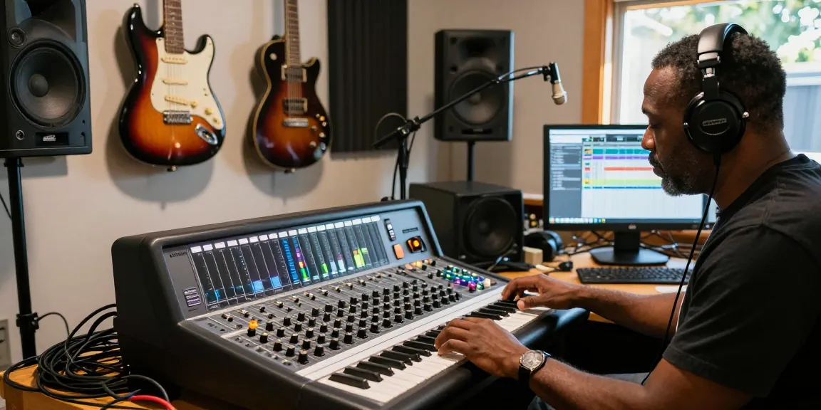 Sound engineer using the DA88 multitrack recorder in a vibrant studio atmosphere