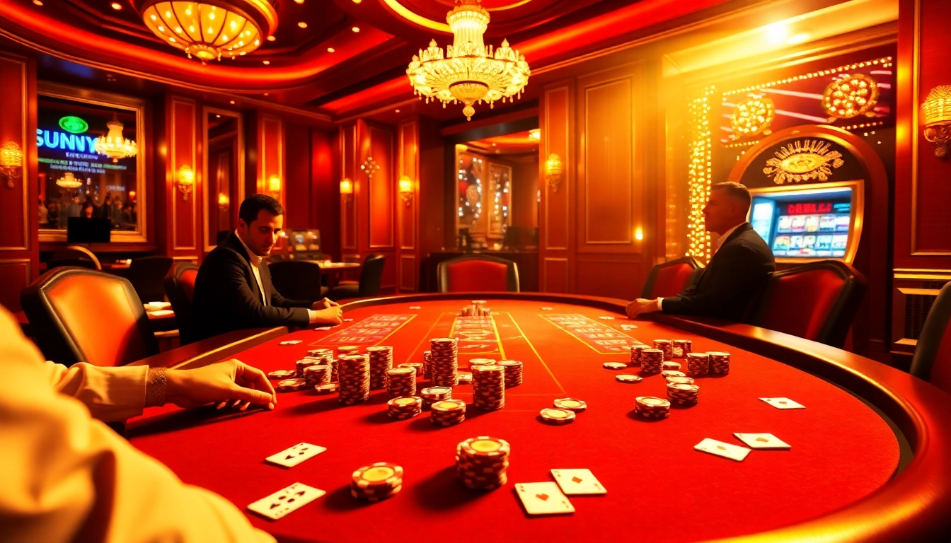 Players enjoy an exciting game at 33Win's luxurious poker table, showcasing vibrant poker chips and elegant cards.