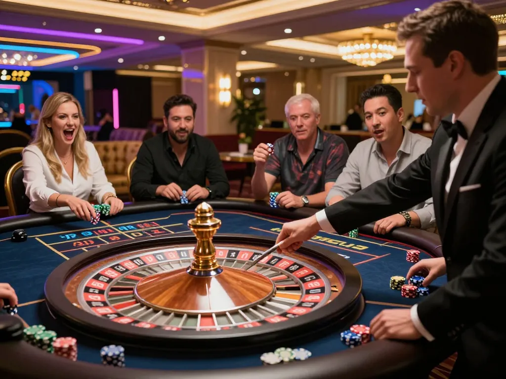 Players experiencing an exciting roulette game at F168 COM casino, chips in hand, bets placed.