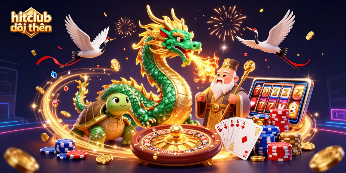 Experience hitclub đổi thưởng as lucky items and vibrant scenes decorate a dynamic casino adventure.