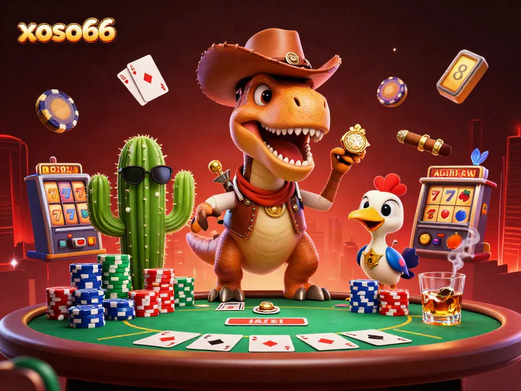 Join the fun with xoso66 at this vibrant casino scene featuring cartoon characters in action.