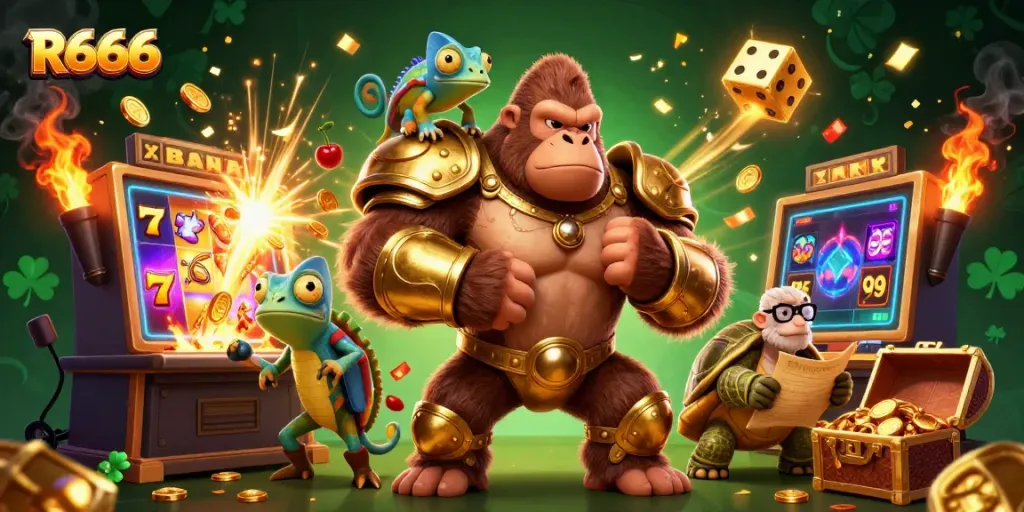 Experience exhilarating gameplay with R666, a vibrant 3D illustration featuring engaging casino elements and dynamic characters.