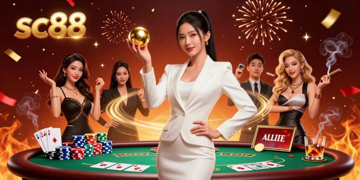 Experience casino excitement with SC88 through a dynamic 3D illustration showcasing roulette and poker elements.