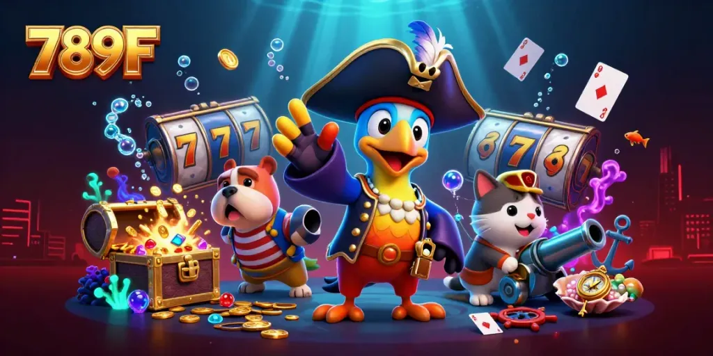 Engage in thrilling slot adventures at 789F with an exciting pirate scene full of treasure!