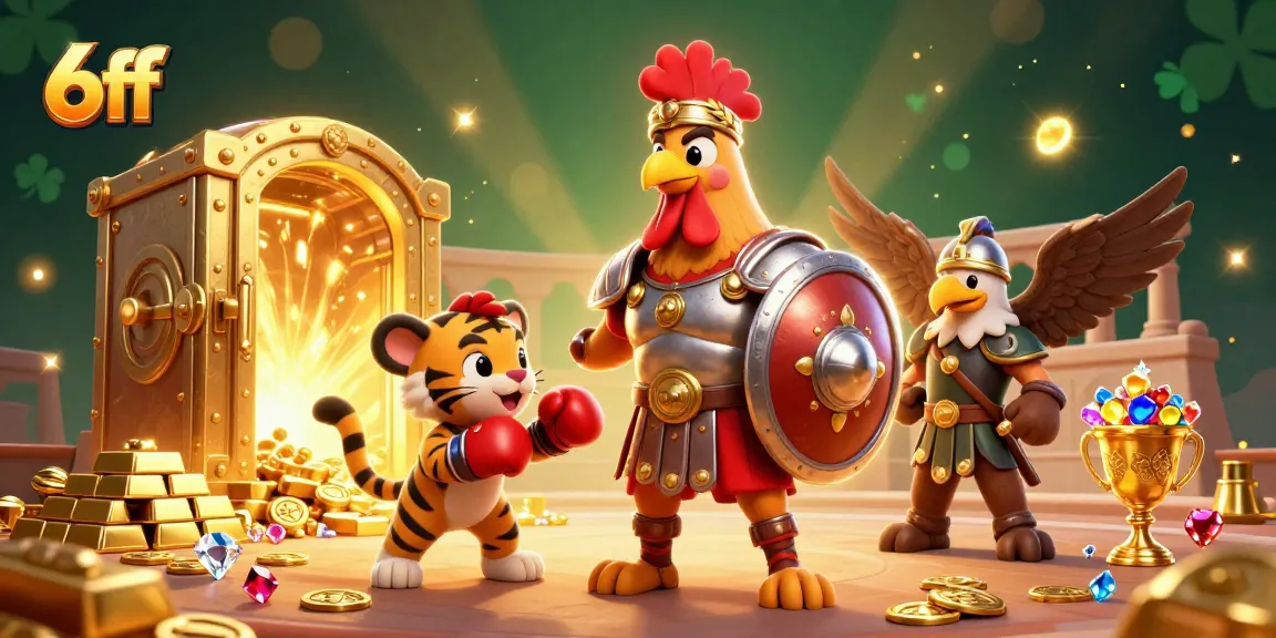 Engage with 6ff's thrilling casino adventures featuring a gladiator rooster and treasures.