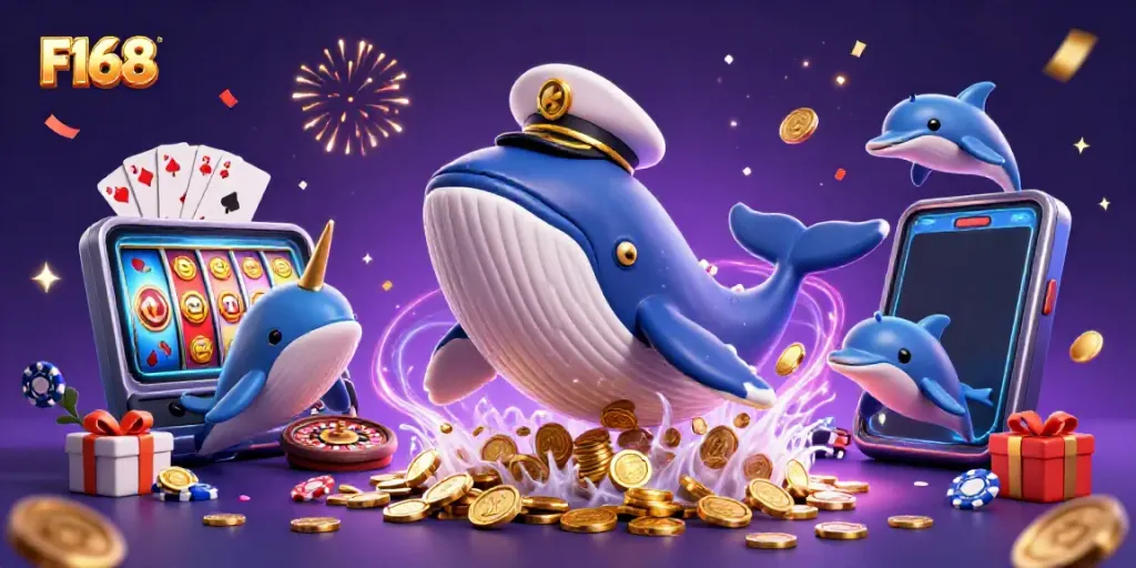 Experience the excitement of F168 with a vibrant underwater casino scene featuring whimsical sea creatures.