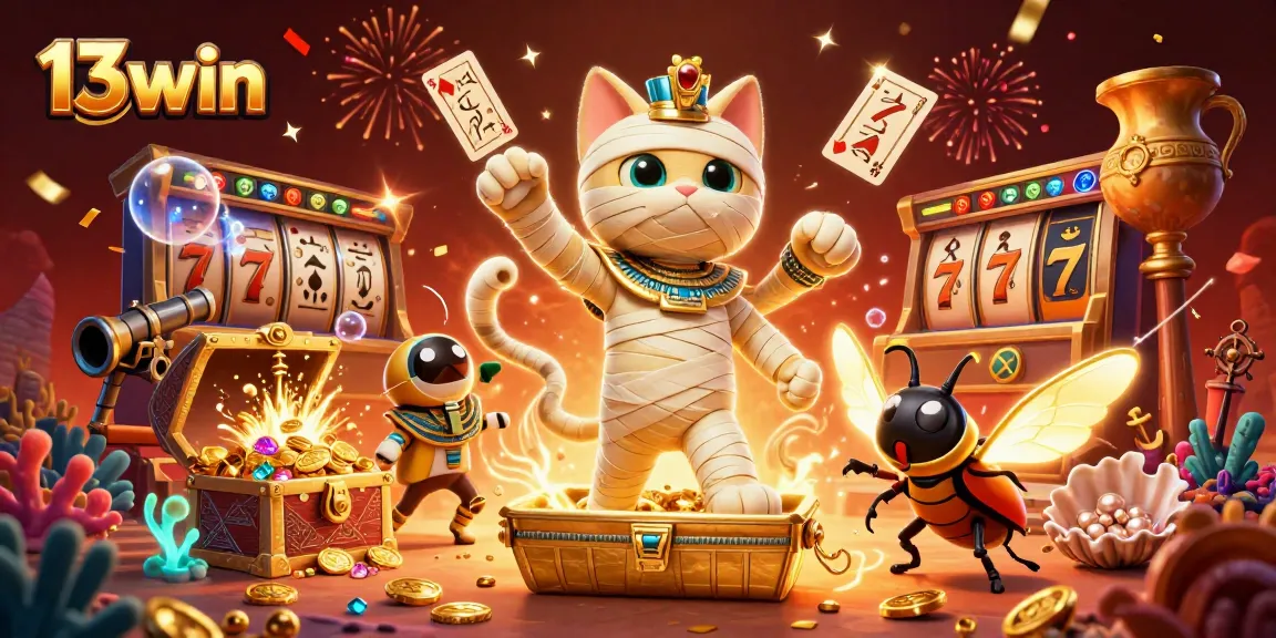 13win showcases a vibrant casino experience with 3D characters, colorful slot games, and dynamic action.
