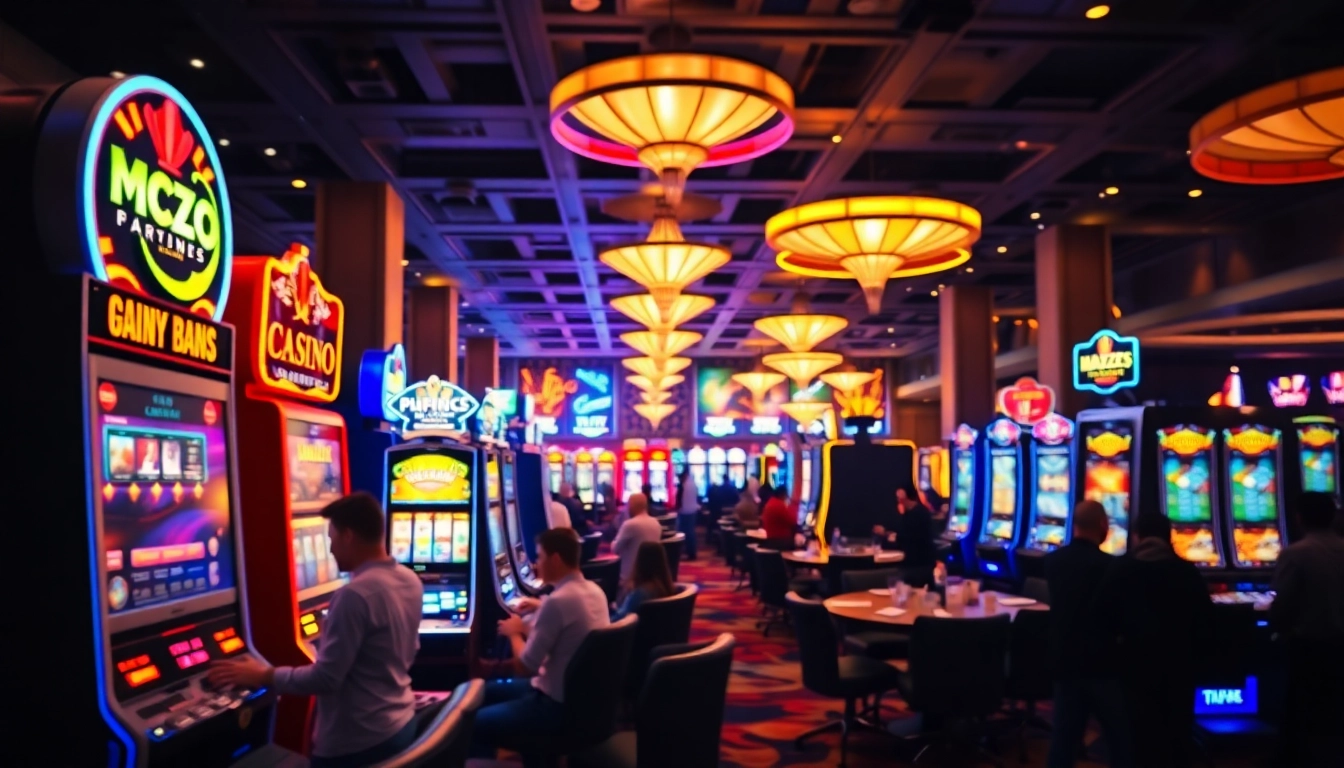Spannende casinospiele mit modernsten Spielmaschinen und aktiven Spielern im Hintergrund.