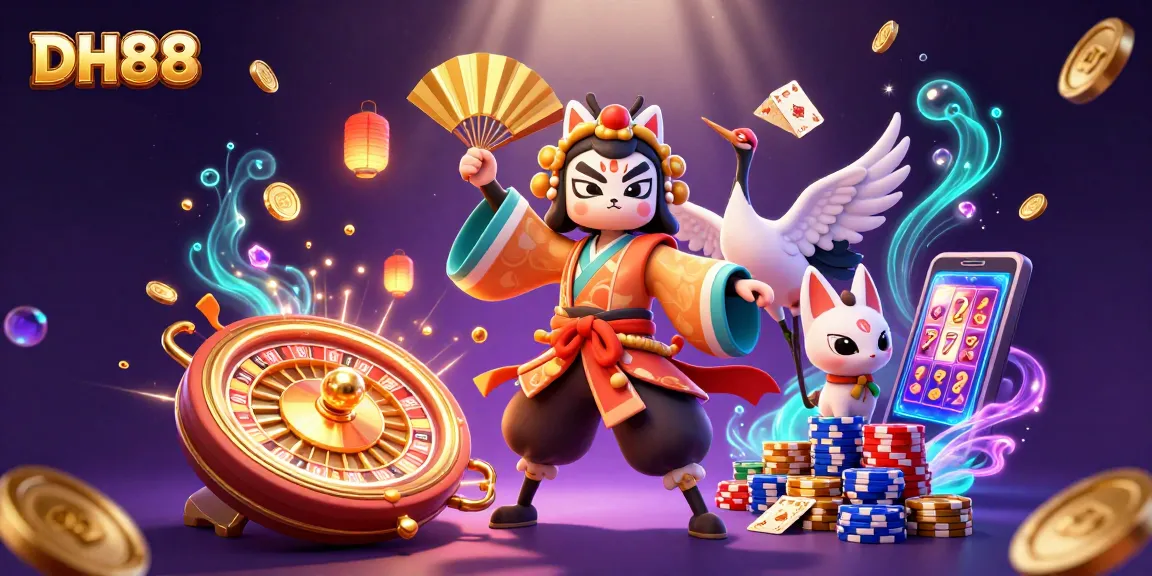 Engage with DH88's vibrant casino action featuring kabuki warriors and stunning gaming elements.