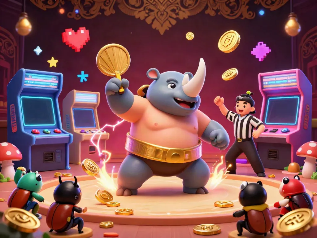 Courageously stomp with the nohu900 champion beetle, showering players with golden coins in an electrifying casino scene.