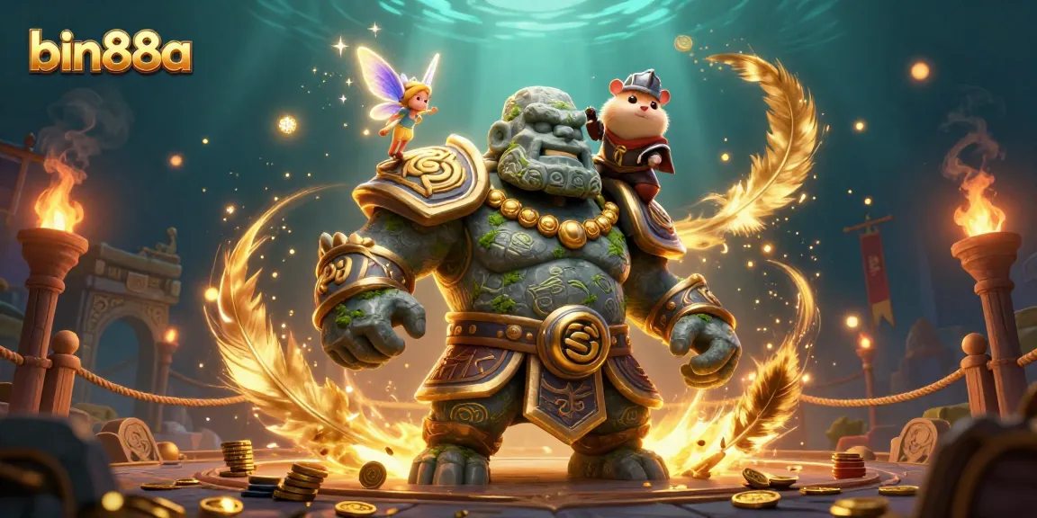 Engage with thrilling entertainment at bin88a, featuring an enchanting 3D golem, fairy, and hamster knight.