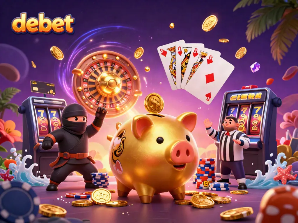 Experience the thrill of debet gaming with dynamic characters and vibrant casino elements.