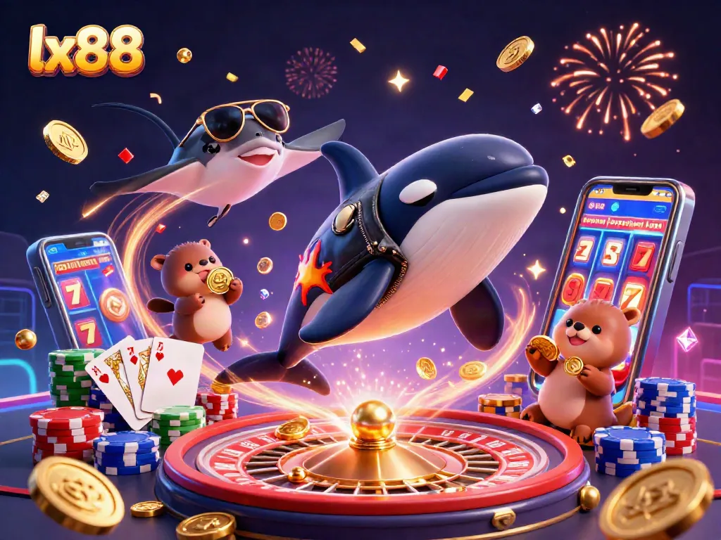 Experience exhilarating gaming with lx88 as colorful characters surround a dynamic casino scene.