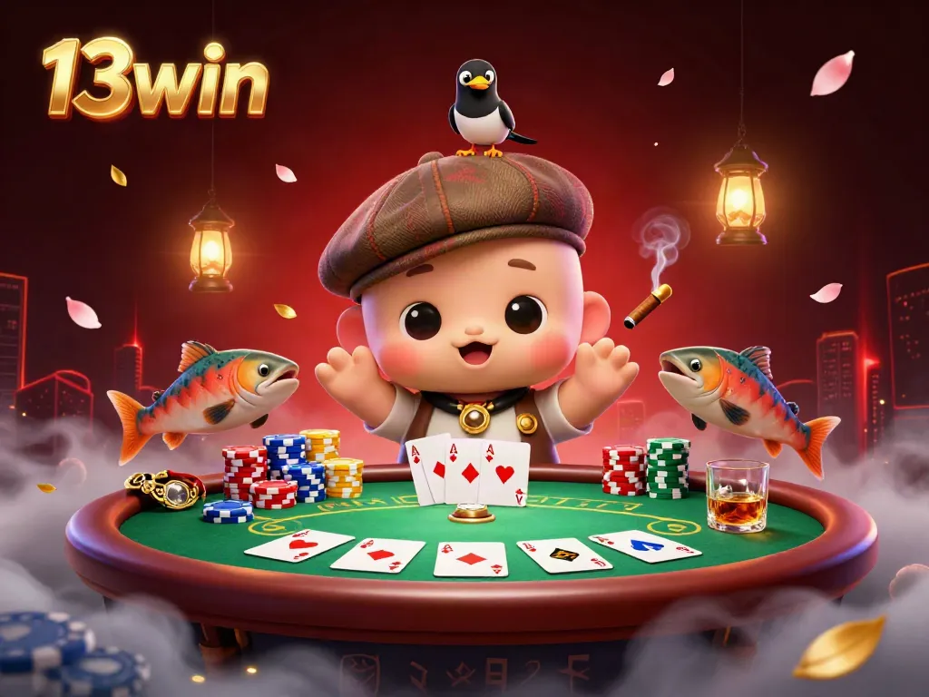 Engaging scene showcasing 13win with a playful Nessie and gaming elements, ideal for online casino appeal.
