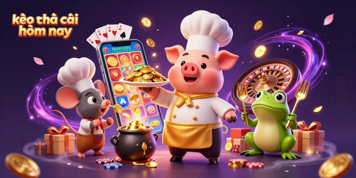 Engage with kèo nhà cái hôm nay as a pig chef serves gold coins, revealing exciting betting opportunities.