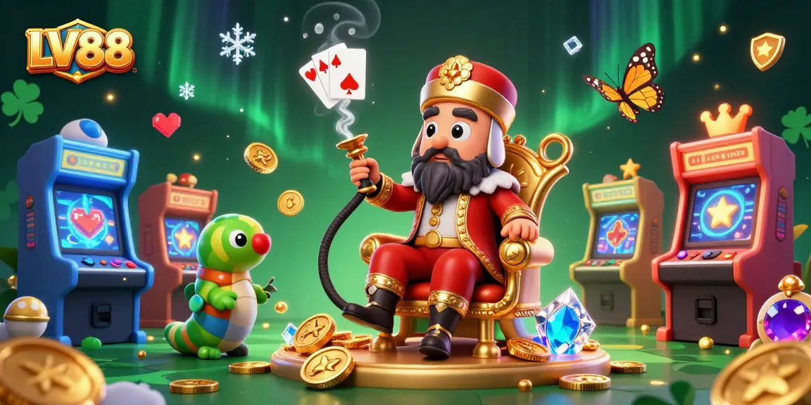 Experience thrilling game action at LV88 with a vibrant casino-themed illustration.