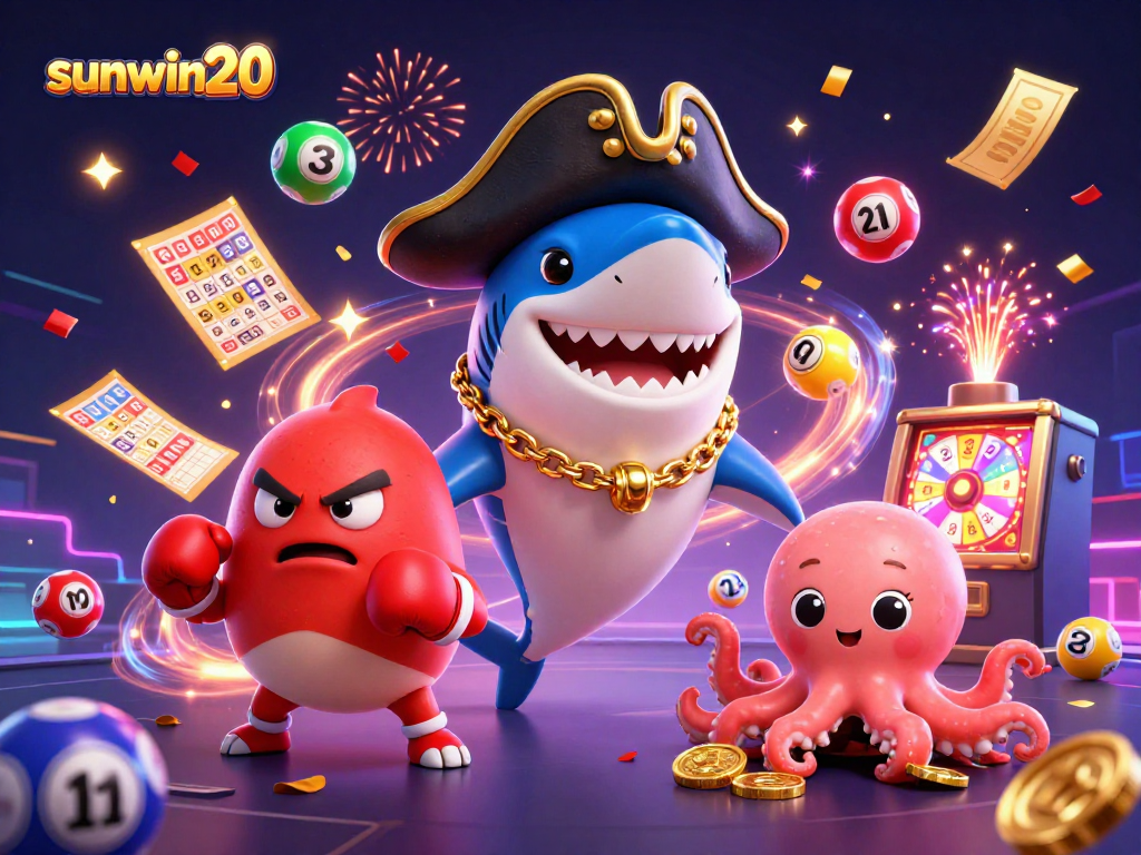 Engage with sunwin20's exciting 3D world featuring a pirate shark, pufferfish, and octopus celebrating wins with dynamic lottery elements.