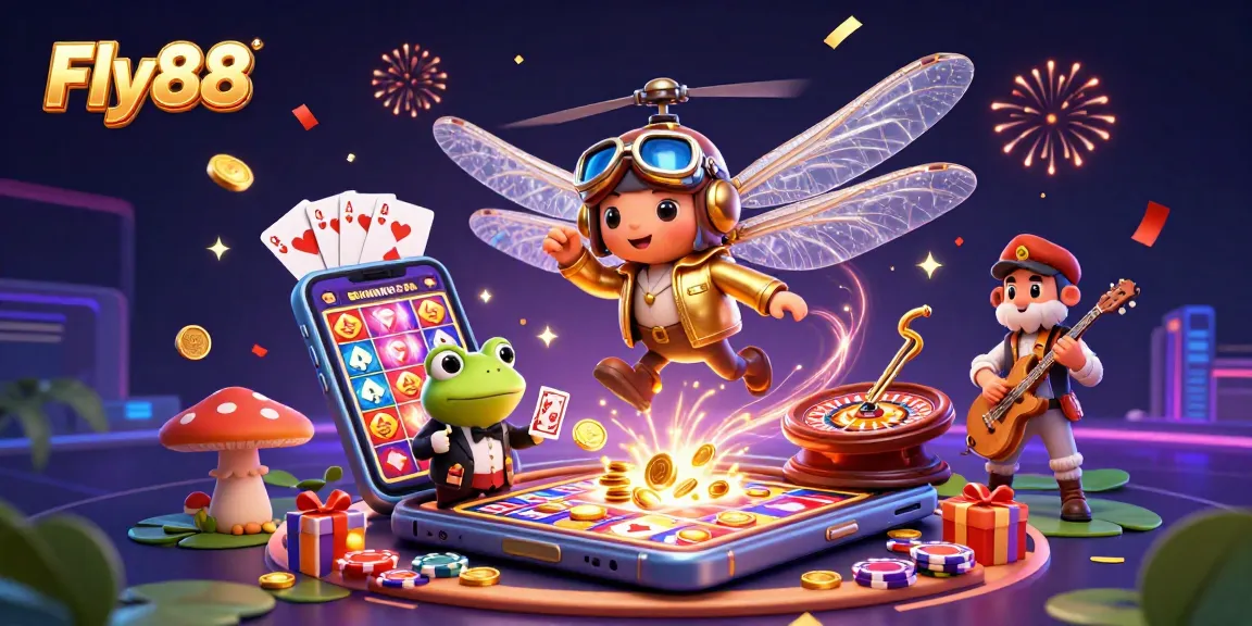 Experience Fly88's thrilling casino atmosphere with vibrant characters and exciting games.