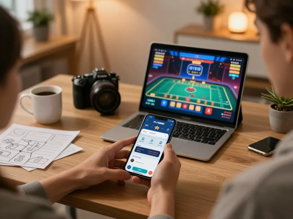 Enthusiastic player engaging with the fly88mb app on a smartphone, showcasing exciting online casino gameplay