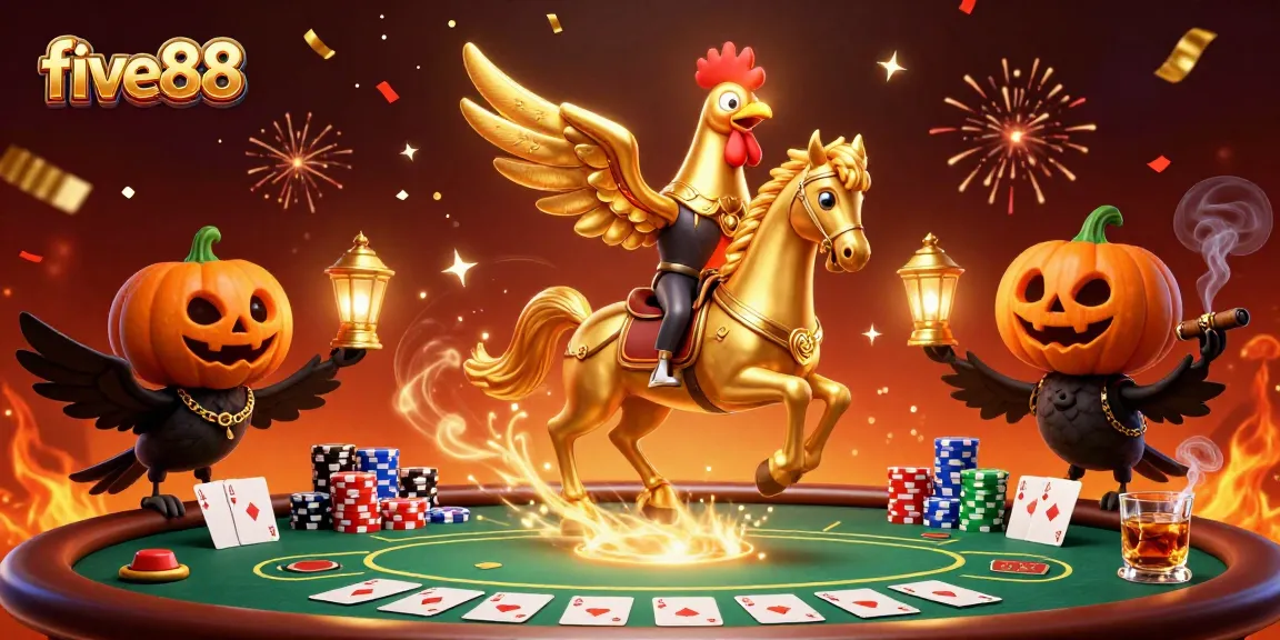 Experience the thrill of five88 with an epic casino battle featuring a golden rooster.