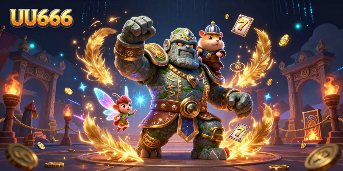 UU666 showcasing a vibrant 3D scene with magical elements and classic casino games.