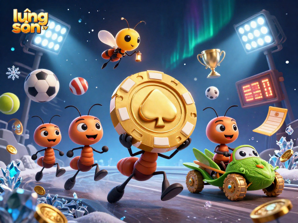 Experience thrilling action with lương sơn tv as ants heist golden poker chips amidst dynamic sports betting elements.