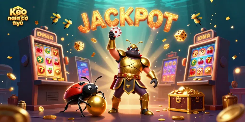 Engage in Kèo nhà cái trực tuyến with vibrant 3D characters amidst a jackpot explosion.