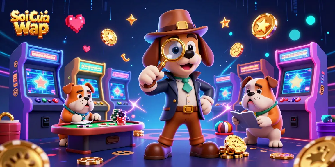 Soi Cầu Wap showcases an engaging scene with colorful characters exploring poker clues in a vibrant casino.