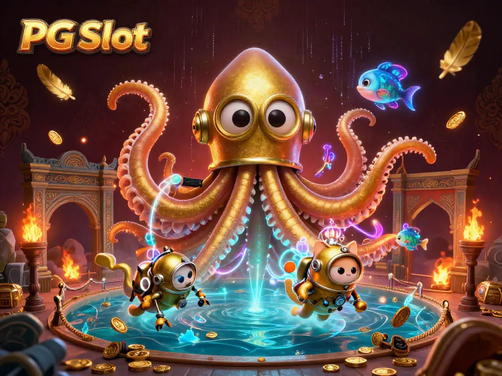 Experience the excitement of PG Slot with a 3D kraken, diving cat, and shimmering treasures.