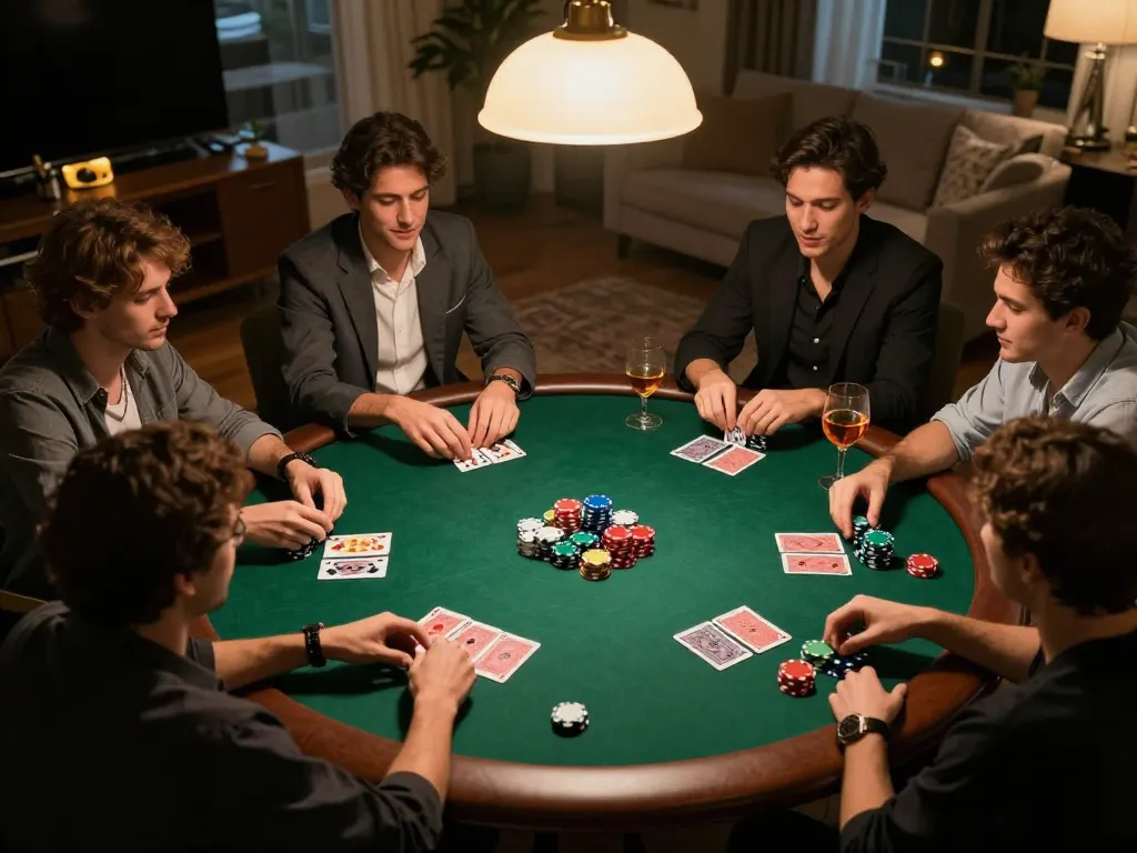 Engaging poker night at home with friends showcasing cards and chips, highlighting 23win168 experience.